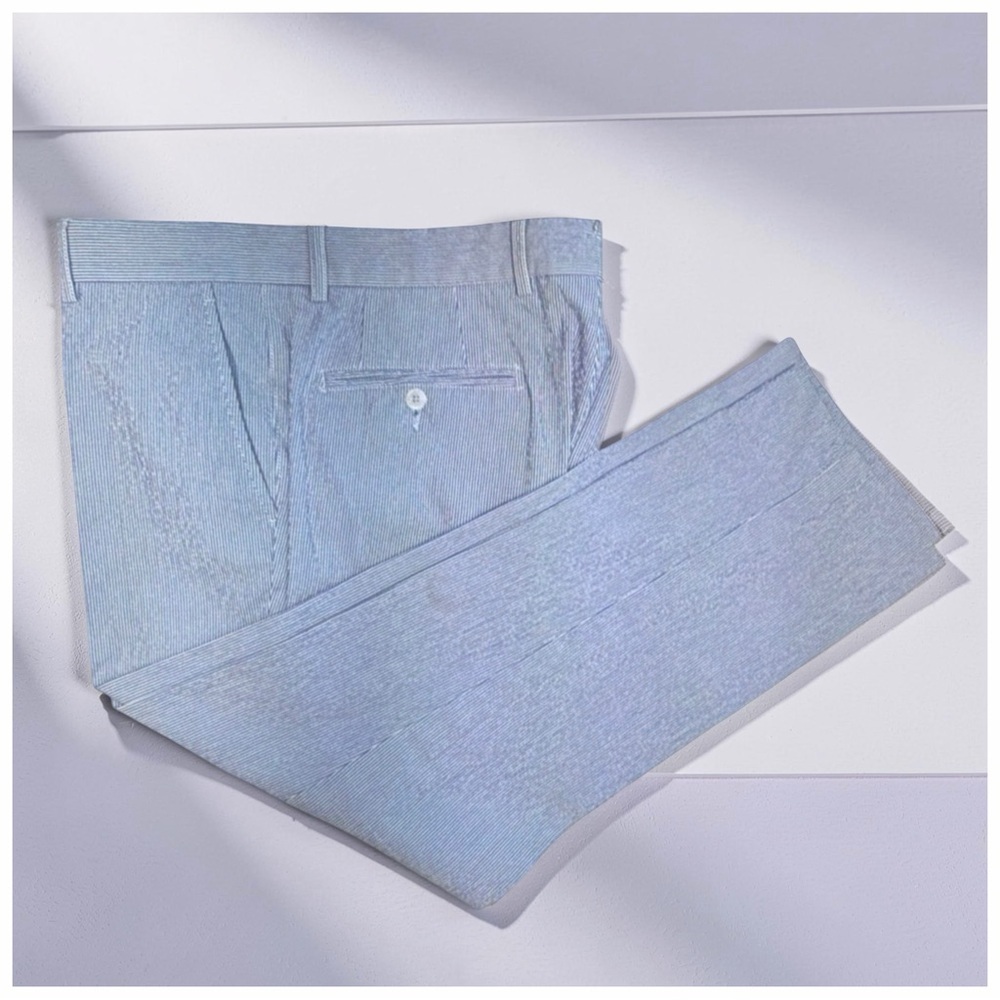 Ballin Men’s Blue White Stripe Cotton Stretch Tailored Pants | 35 | Quiet Luxury - Picture 3 of 10